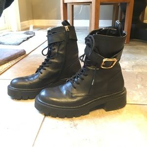 Zara black leather zip up boot size 38